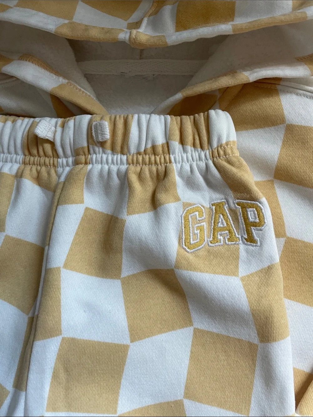 GAP Yellow and White Checkerboard Hoodie & Joggers Set 2T